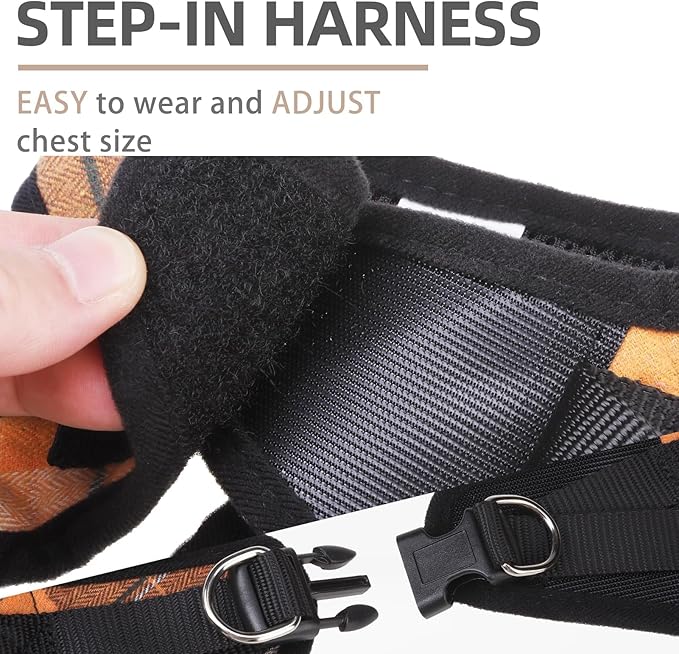 PUPTECK Adjustable Dog Harness Collar and Leash Set Step in No Pull Pet Harness for Small Medium Dogs Puppy and Cats Outdoor Walking Running, Soft Mesh Padded Reflective Vest Harnesses, Orange L