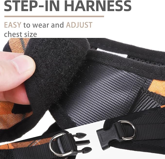 PUPTECK Adjustable Dog Harness Collar and Leash Set Step in No Pull Pet Harness for Small Medium Dogs Puppy and Cats Outdoor Walking Running, Soft Mesh Padded Reflective Vest Harnesses, Orange XXS