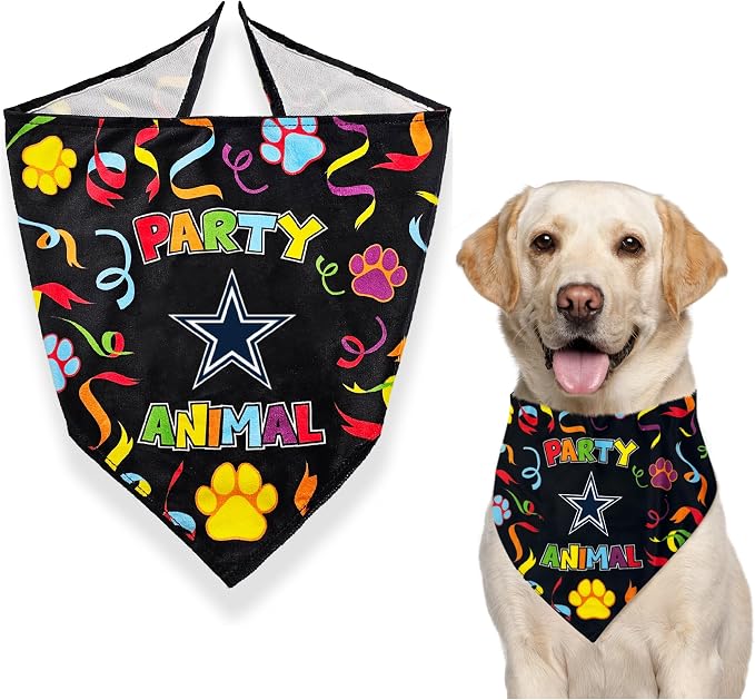 NFL Dallas Cowboys Pet Birthday Bandana, NFL Dog Birthday Party Set and Costume, Licensed Dog & Cat Birthday Party Scarf, Football Team Pet Outfit, Puppy Accessory, Size Large/X-Large