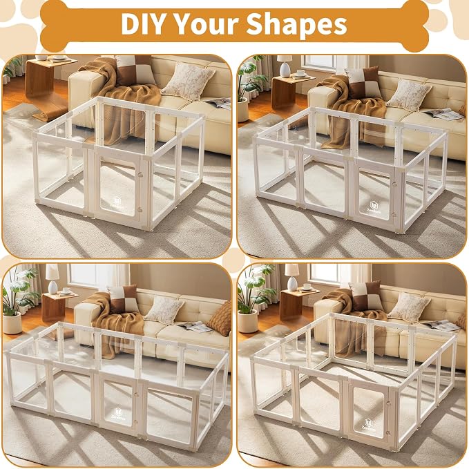 Acrylic Dog Playpen Indoor for Small Dogs & Puppies, Clear Transparent Pet Playpen with Modern No-Bar Design, 23.6" Easy Assemble Puppy Play Pen, Escape-Proof & Sturdy (12 Panels, White)