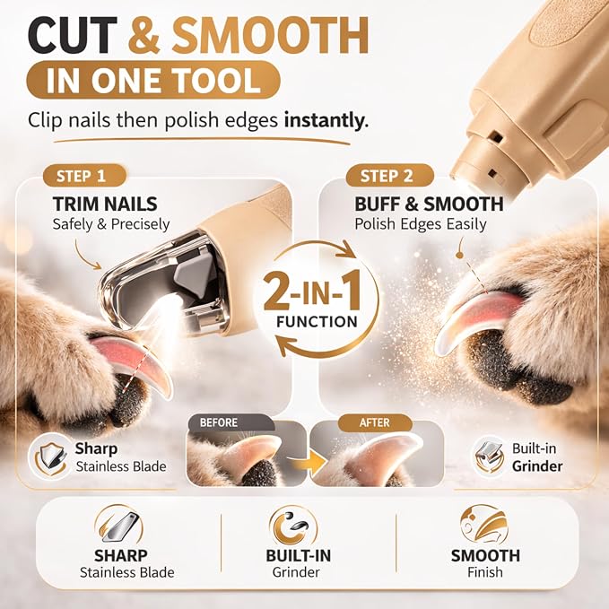 2-in-1 Dog & Cat Nail Clippers with Light & Grinder, Dark Beige