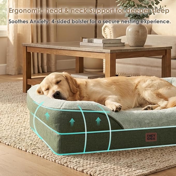 EHEYCIGA Orthopedic Memory Foam Dog Bed - Medium 30x20in, Green