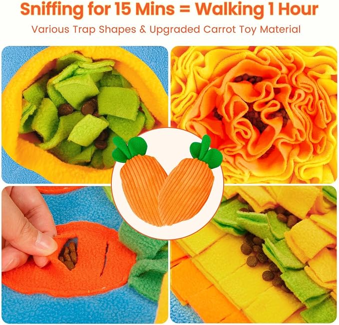 Large 32x20 Snuffle Mat for Dogs, Nosework Slow Feeder Toy | 32x20 Inch Large Size, Multiple Treat Hiding Layers, Mental Stimulation, Includes Leash & Squeaky Toys, Washable Design