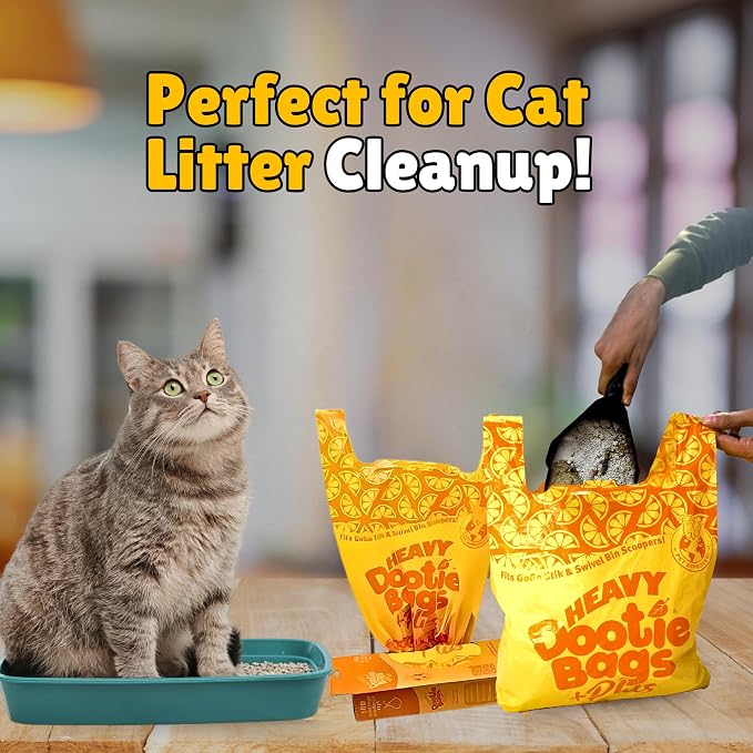 HEAVY Dootie Bags +Plus a Hint of Citrus Scent with EZ Tie Handles. For Pet Dog Poop, Cat Litter. Multi-Use. Fits Swivel Bin and Gogo Stik Scoopers. Made with Cornstarch. Strong, Leakproof, Very Large