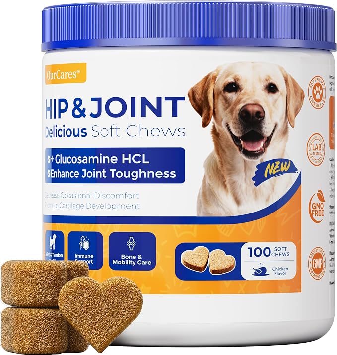 Hip & Joint Supplement for Dogs, Hip and Joint Chews Support Mobility, Senior Small All Breed Pain Relief with Glucosamine Chondroitin MSM Turmeric Green Lipped Mussel, Chicken Flavor, 100 Ct