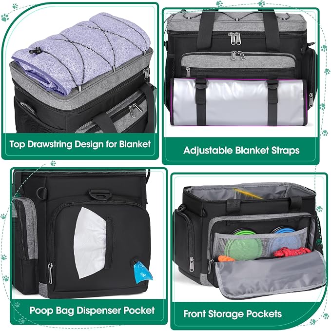 IGOLUMON Dog Travel Bag Set with 2 Extra Large Food Containers, 2 Bowls, 1 Feeding Mat