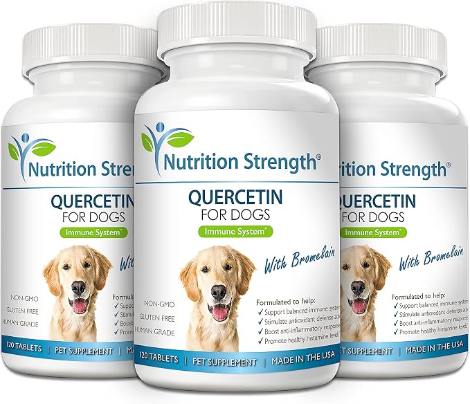 Quercetin for Dogs with Bromelain to Support Balanced Immune System, Promote Inflammatory Relief & Antioxidant Activity, Quercetin for Dog Allergies, 120 Chewable Tablets
