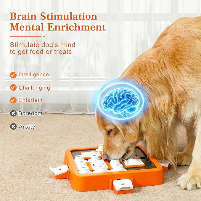 Aluckmao Dog Puzzle Toy Large - Adjustable Levels Food Treat Feeder Game | Beginner to Advanced Difficulty, Brain Stimulation Mental Enrichment, Interactive Feeding, for All Breeds, Orange