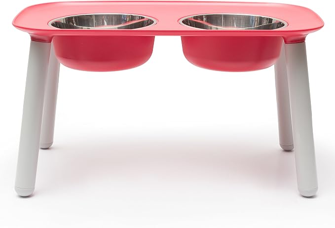 Messy Mutts Elevated Double Dog Feeder, Adjustable Height, Watermelon | Adjustable-Height Elevated Double Dog Feeder With Two 5 Cup Stainless Bowls, Legs Set To 3, 5, Or 10 Inches