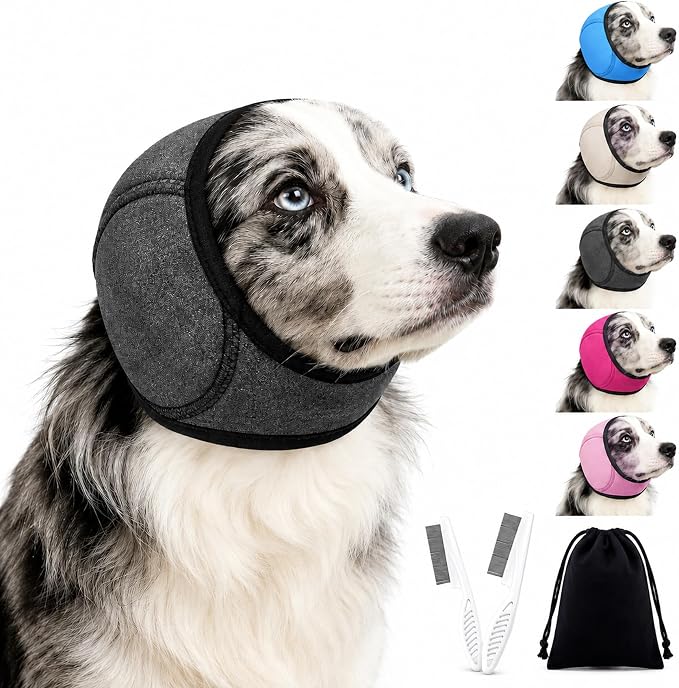 Dog Ear Muffs Noise Protection, Adjustable No-Flap Dog Ear Cover for Fireworks, Thunderstorms, Grooming, Blow Drying