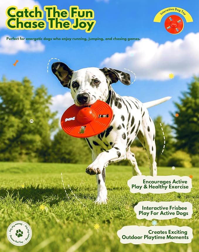 Deeow Squeaky Natural Rubber Dog Flying Disc/Frisbee/Flyer-6.5'' Spaceship | Water-float Natural Rubber Dog Frisbee for Outdoor, Spaceship Shaped 6.5'' Squeaky Interactive Fetch Toy for Anxiety Relief