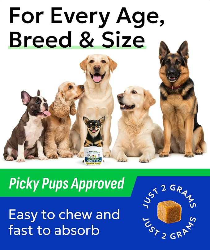 BARK&SPARK Advanced Calming Chews for Dogs, Hemp, Melatonin, 60-Pack, 60Ct