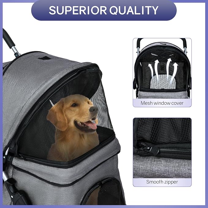 BestPet 4-Wheel Pet Stroller - Grey, Cup Holder