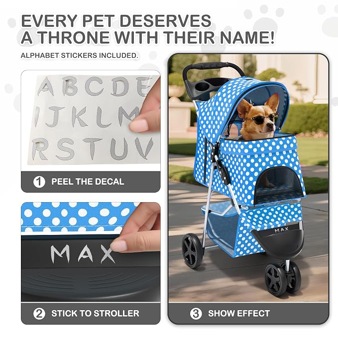 MoNiBloom 3-Wheel Foldable Pet Stroller - Sky Blue