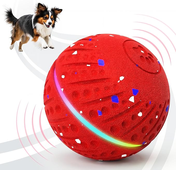 Dog Toys for Small Medium Dog to Keep Them Busy, Smart Interactive Dog Toys, Automatic Moving Bouncy Dog Balls 3-Modes with Lights, Motion Activated Rolling Dog Balls, Mental Stimulation, E-TPU Red
