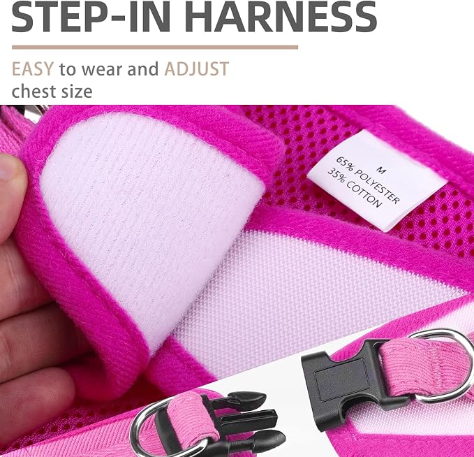 PUPTECK Dog Harness and Leash Set for Small Medium Dogs No Pull Step-in Soft Mesh Puppy Cat Vest Harnesses Reflective at Night, Denim Pink S