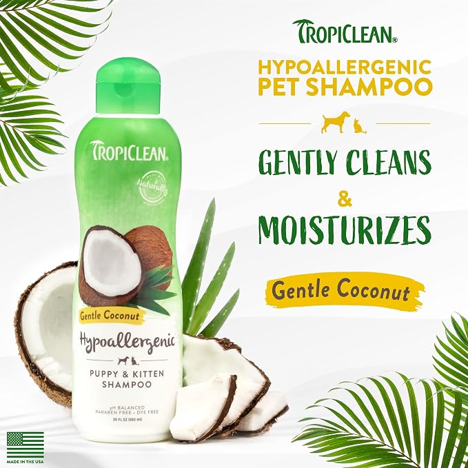 TropiClean Gentle Puppy Shampoo, Sensitive Skin, Coconut Scent, 20oz | For Allergies & Sensitive Skin | Gentle Coconut Scent | Safe for Cats & Kittens | Made in USA