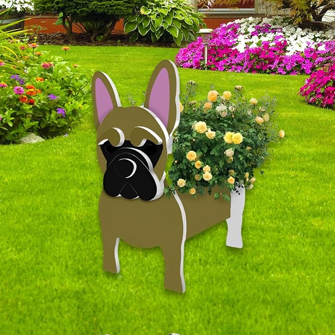 Yellow French Bulldog Dog Planter Pots, Animal Shaped Flower Pot