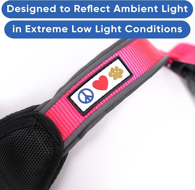 Pawtitas Reflective Padded Dog Harness for Medium Dogs – Adjustable Step-in Vest | Fits Chest 22–28 in | No Pull Training Harness | M | Pink