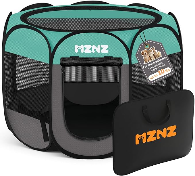 Dog Cat Playpen, Portable Small Animal Playpen Crate Indoor for Dogs Cats Rabbits, Foldable Guinea Pigs Bunny Cage Enclosure for Outdoor, Pop Up Dogs Cats Tent Kennel with Carrying Case, Blue