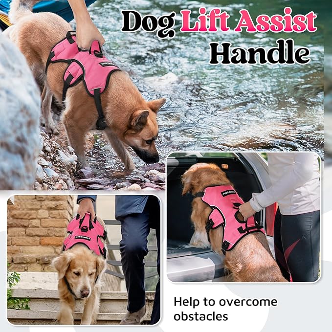 rabbitgoo Escape Proof Dog Harness for Large, No Pull with Lift Handle | No Escape, Full Soft Padded, Reflective Adjustable Vest, Leash Clip for Walking Hiking Training, Peach Pink, Large