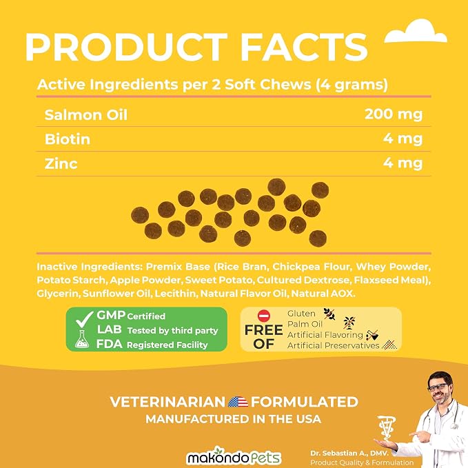 Omega 3 for Dogs Fish Oil Salmon Treats. Dog Skin & Coat Support 120 Chews