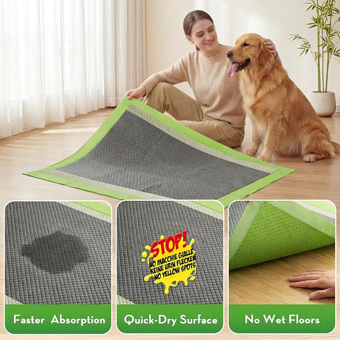 CROCI Dog Pads Extra Large, 30"x36" XXL Puppy Pads, 2X Odor-Control with Charcoal & Bamboo Material, 4-Corner Adhesive Tabs, Super Absorbent & Leak-Proof (30 Counts)