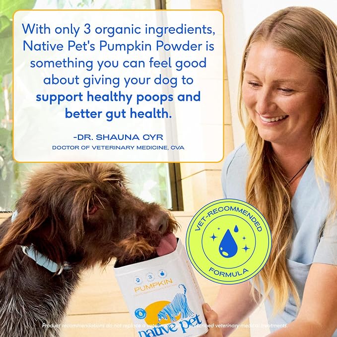 Native Pet Pumpkin for Dogs - Organic Dog Food Topper Powder - Promotes Firm Stools, Supports Digestive, Bowel Health & Nutrient Absorption - USDA Organic, Rich in Fiber with Real Pumpkin - 30 Scoops