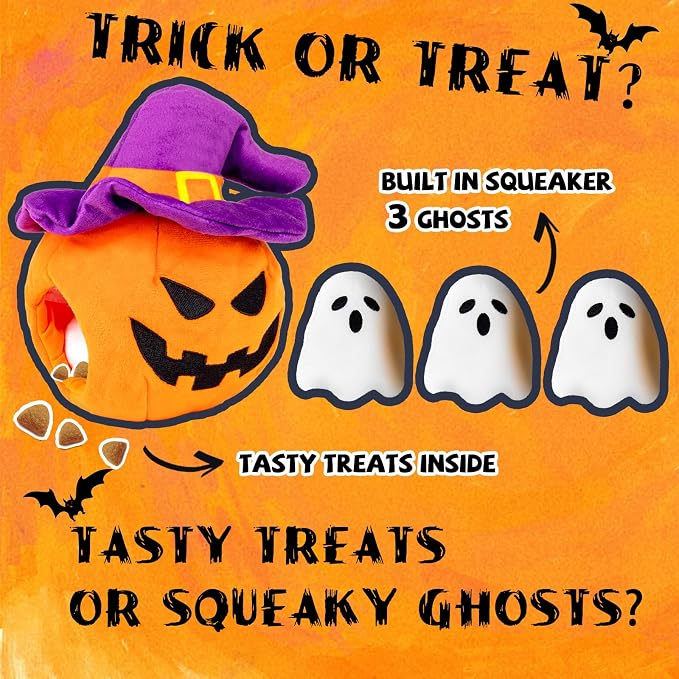 lilfrd Halloween Dog Toys, Pumpkin Ghost Hide & Seek Squeaky Toy | Mental Stimulating Puzzle Design, Durable Plush Material, Suitable for Small Medium Large Dogs