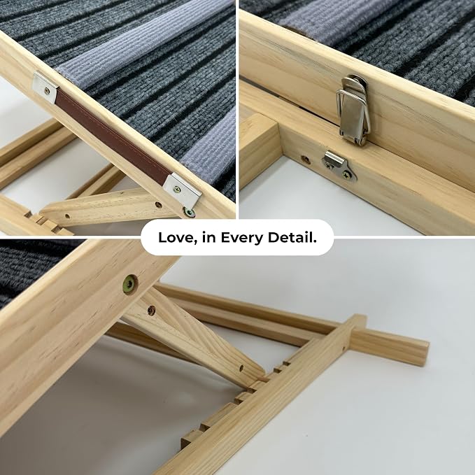 Dog Ramp for Couch and Bed, Portable Pet Ramp with 6 Adjustable Heights (14''-25''), Stable Pine Wood Pet Steps with Non-Slip Surface for Small Dogs and Cats