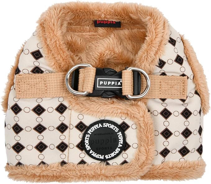 Puppia Jace Vest Dog Harness Step-in Warm Winter Diamond Pattern for Small and Medium Dog, Beige, Small