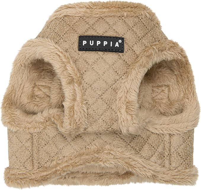 Puppia Douglas Vest Dog Harness Step-in Warm Winter Diamond Pattern for Small and Medium Dog, Beige, Medium