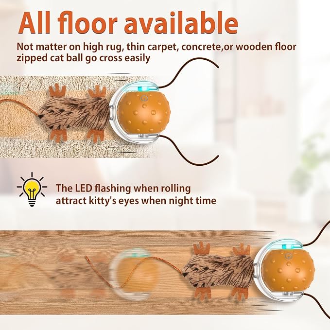 Oxawo Cat Toys Interactive Self Rolling Cat Balls Mouse | Squeaky Motion Activated Cat Toys Fast on Carpet, Rechargeable, 3 Modes for Indoor Cats