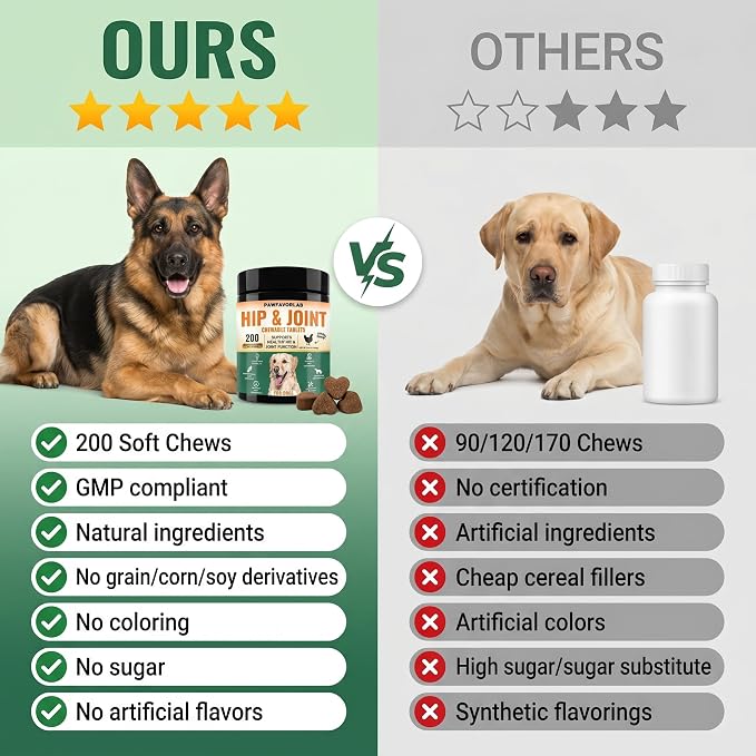 Hip & Joint Supplement for Dogs - Glucosamine, Chondroitin, MSM, Green Lipped Mussels & Turmeric - Natural Arthritis Pain Relief & Mobility Support for All Ages - 200 Soft Chews