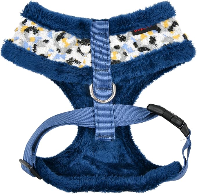Puppia Huxley Dog Harness Over-The-Head Warm Winter Leopard Pattern Adjustable Chest for Small and Medium Dog, Blue, Medium