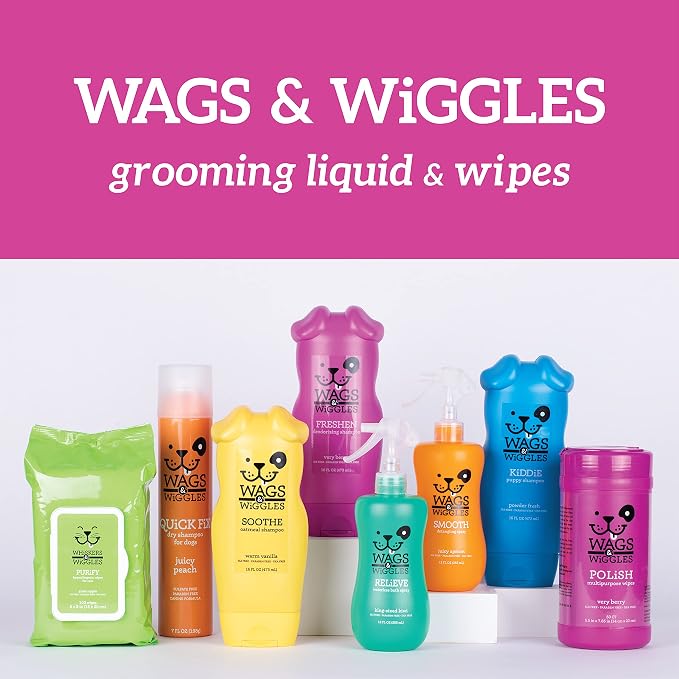 Wags and Wiggles Polish Multipurpose Wipes for Dogs, Very Berry Scent - Scented Wipes that Clean and Condition Your Dog’s Coat Between Baths, Gentle Formula, 100 Count