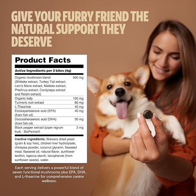 FreshCap Mushrooms Shroomies - 13 in 1 Turkey Tail Mushroom for Dogs, Super Blend Mushroom Supplement for Dogs, Dog Immune Support, Calming Treats (180 Soft Chews) (Pack of 2)