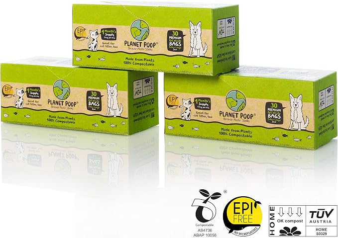 PLANET POOP Home Compostable Dog Bags 90, XL Sized Cat Litter Box Clean-up Doggy Waste Bag with Handles, Pooper Scooper Swivel Bin for Dogs Extra-Large Grocery Size Pet Supplies