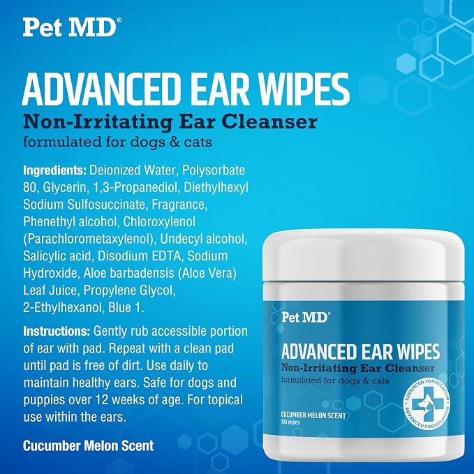 Pet MD Cat and Dog Ear Cleaner Wipes, 100 Count