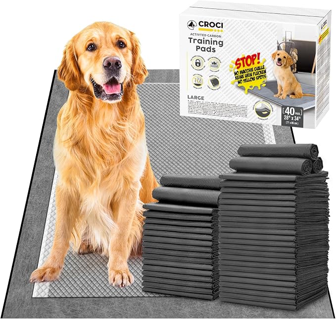 CROCI Charcoal Puppy Pads with Adhesive Tabs 28x34in 40Counts, 28x44in 25 Counts