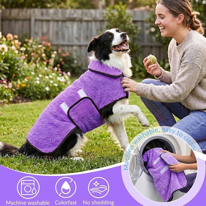 Bienbee Dog Bathrobe, Quick Drying Super Absorbent Pet Robes for Small Medium Large Dogs, Drying Coat for After Bath & Swim, Warm & Cozy Dogs Towels, Dog Puppy Bath Supplies, Light Purple S