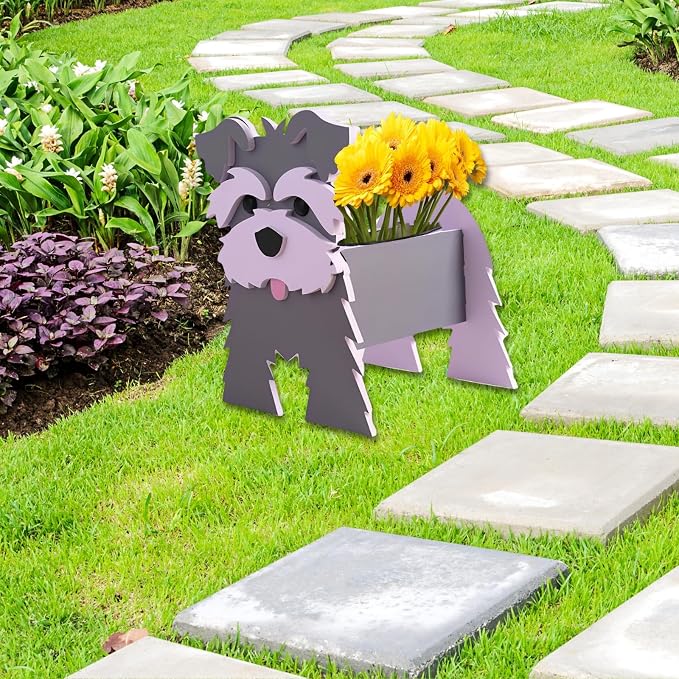 Gray Schnauzers Dog Planter Pots, Animal Shaped Flower Pot
