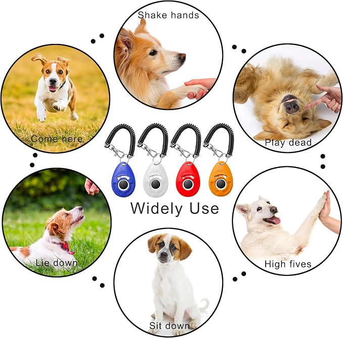Pet Training Clicker with Wrist Strap, Deep Blue & White & Red & Orange