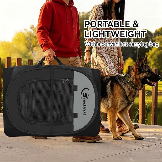 Siedihit Playpen for Extra Large Dog Cat, Dogs Tent Crate Cage Indoor/Outdoor, Portable Pop Up Dog Kennel with Carrying Bag for Rabbits, Removable Top (Dark Grey, Extra Large)