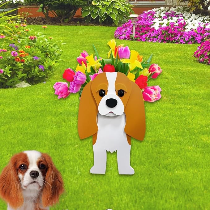 Brown King Cavalier Dog Planter Pots, Animal Shaped Flower Pot