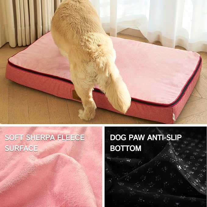 LIORCE Orthopedic Memory Foam XXL Dog Bed - 6in Thick, Pink