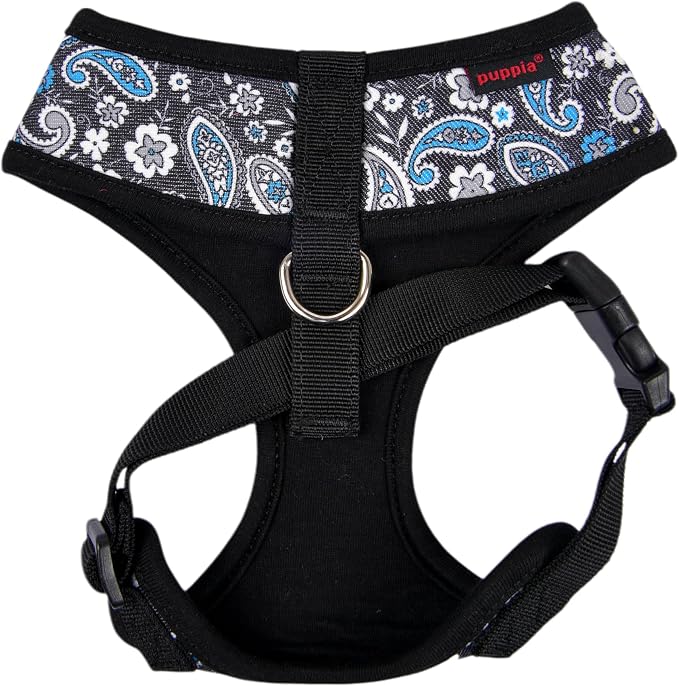 Puppia Cynthia Dog Harness A (Over-The-Head) Fashionable Paisley Pattern Spring Summer Harness for Small and Medium Dogs, Black, Medium