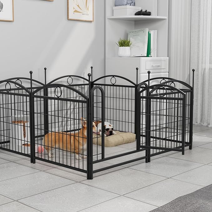 Dog Playpen Indoor Outdoor 24 Inch, 8 Panels Metal Puppy Exercise Pen with Door, Heavy Duty Foldable Dog Fence for Small Medium Dogs, Cats, Rabbits & Pets