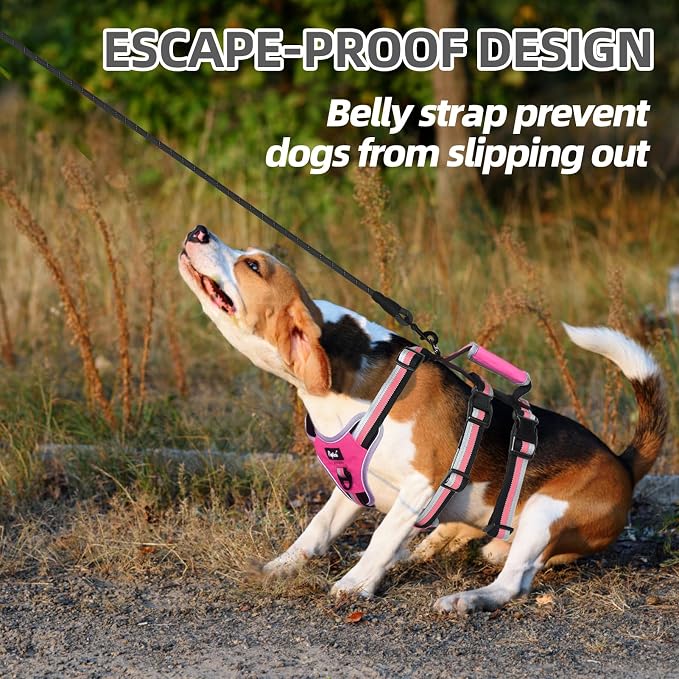 PUPTECK Escape Proof Dog Harness with Padded Handle, No Pull Pet Vest Harness Durable Reflective for Medium Large Dogs Walking Training and Running, Pink, XL