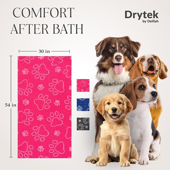 Delilah Home Drytek Dog Towel - Quick-Dry Pet Towel for Large Dogs, Ultra Absorbent & Odor-Resistant - Lightweight Sand-Resistant for Outdoor Bath, Grooming Supplies, Beach & Travel - 30x54 in - Pink